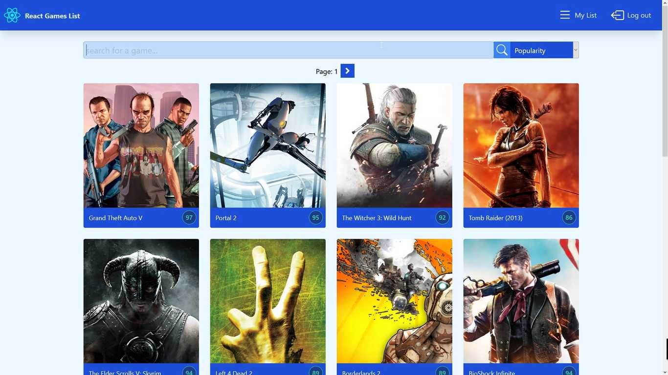 React Games List